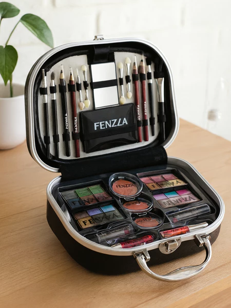 Maleta Maquiagem Fenzza Completa 28 Itens Sombras Pincéis Blush Kit Profissional Alumínio